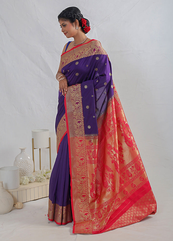 Purple Kanjivaram Silk Saree With Blouse Piece - Indian Silk House Agencies