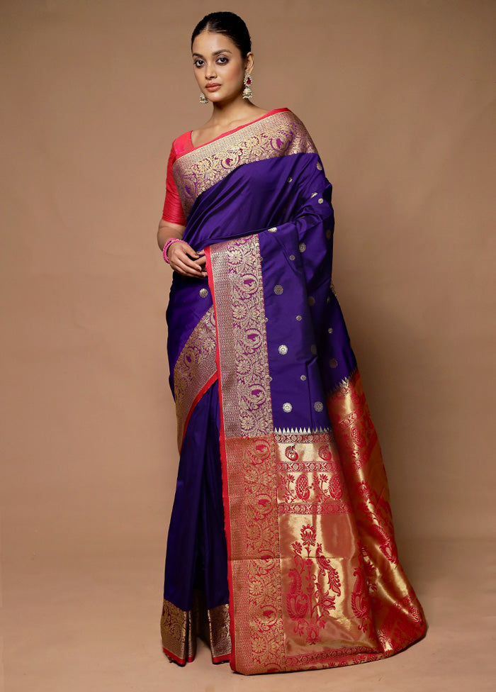 Blue Kanjivaram Silk Saree With Blouse Piece