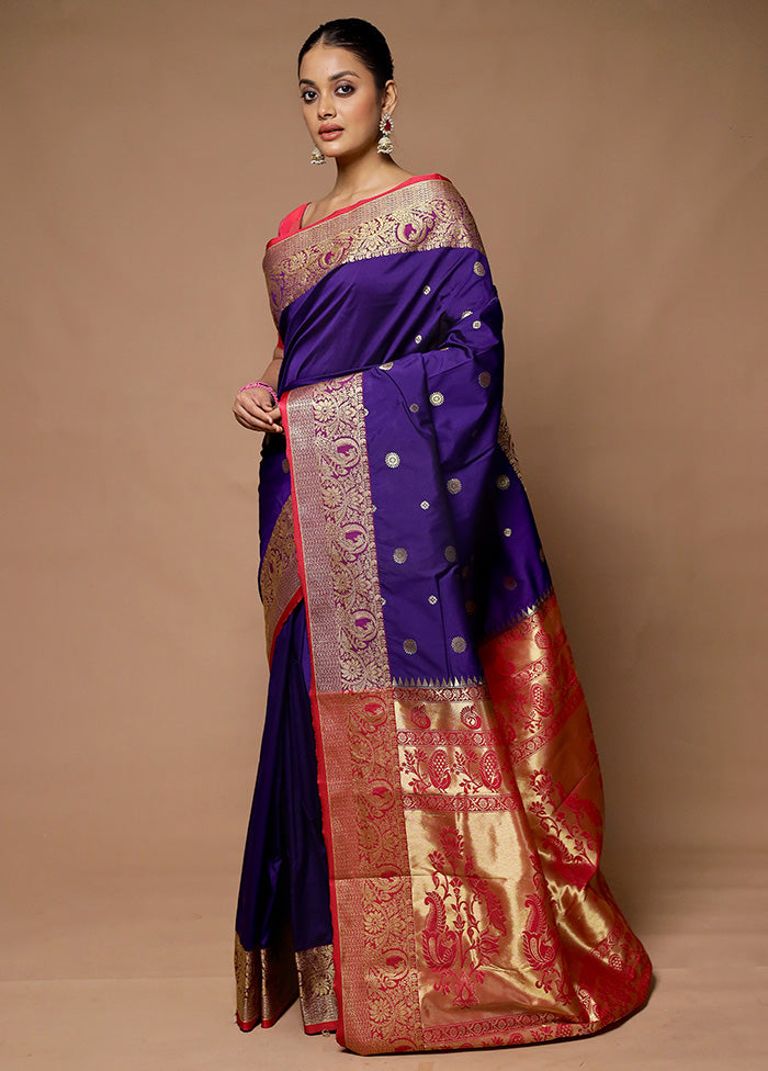 Blue Kanjivaram Silk Saree With Blouse Piece