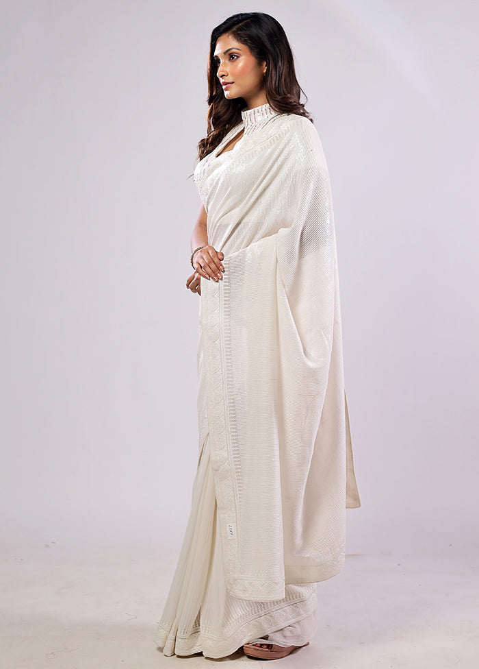 White Georgette Saree With Blouse Piece