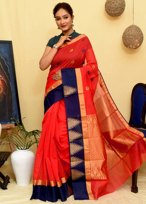 Red Cotton Silk Saree With Blouse - Indian Silk House Agencies