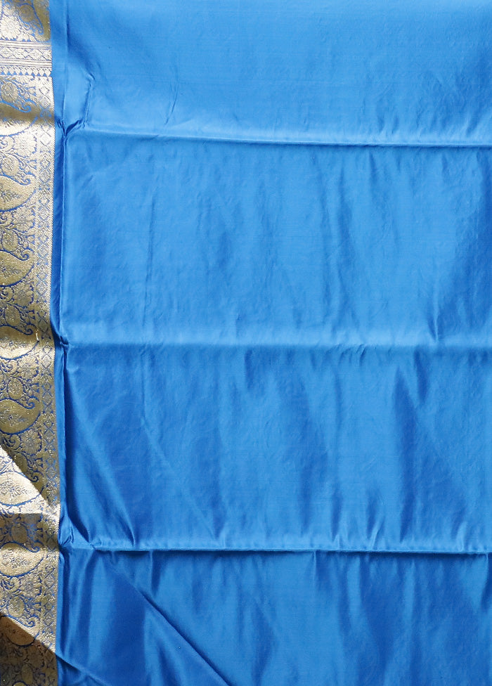 Blue Handloom Banarasi Pure Silk Saree With Blouse Piece