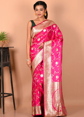 Pink Banarasi Silk Saree With Blouse Piece - Indian Silk House Agencies