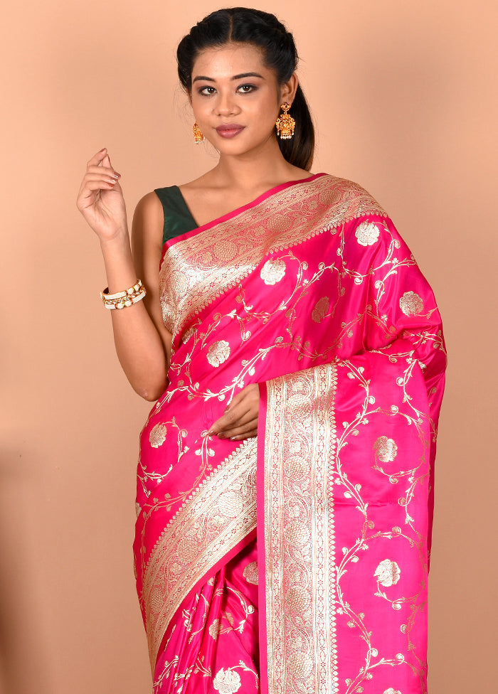 Pink Banarasi Silk Saree With Blouse Piece - Indian Silk House Agencies