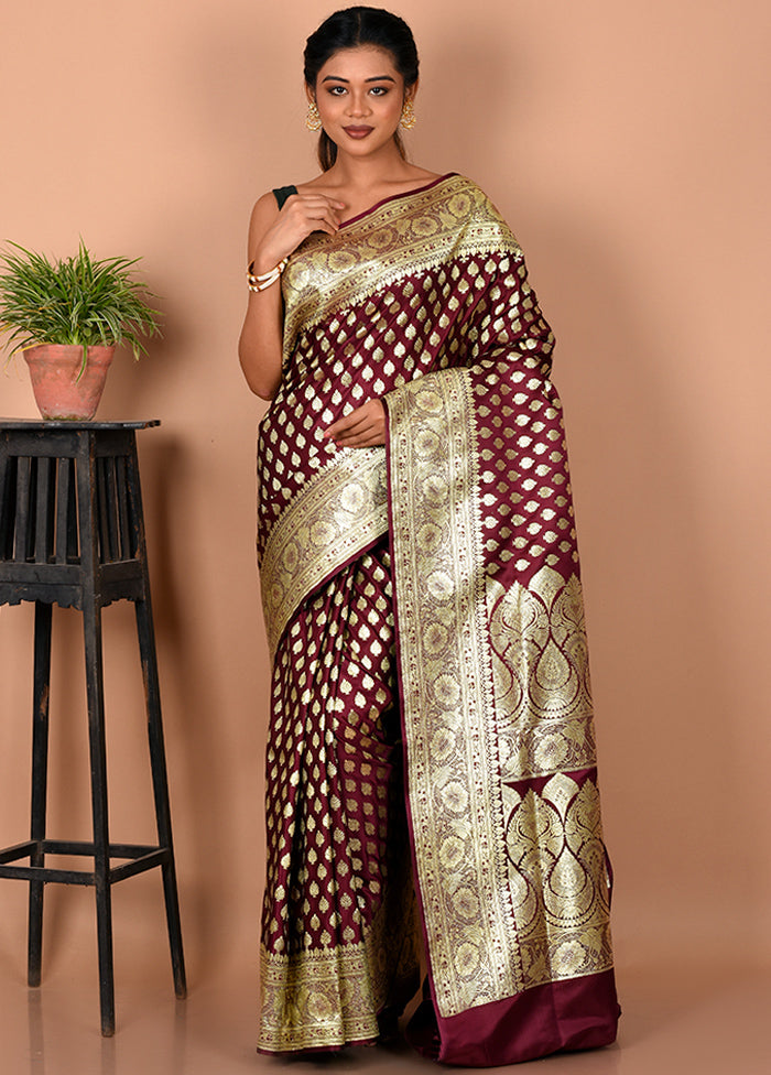 Maroon Banarasi Silk Saree With Blouse Piece - Indian Silk House Agencies