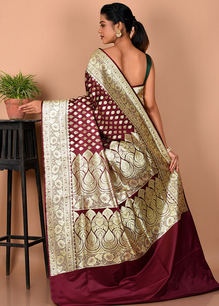 Maroon Banarasi Silk Saree With Blouse Piece - Indian Silk House Agencies