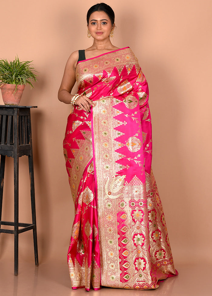 Pink Banarasi Silk Saree With Blouse Piece - Indian Silk House Agencies