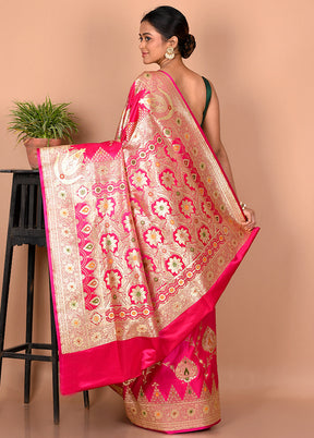 Pink Banarasi Silk Saree With Blouse Piece - Indian Silk House Agencies