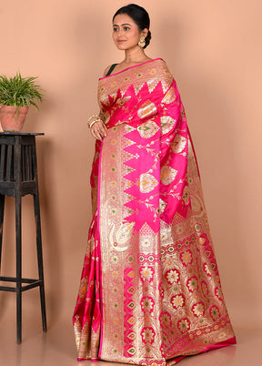 Pink Banarasi Silk Saree With Blouse Piece - Indian Silk House Agencies