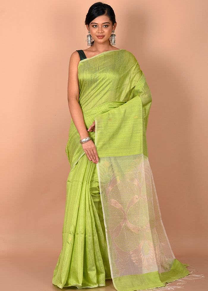 Green Pure Matka Silk Saree With Blouse Piece - Indian Silk House Agencies