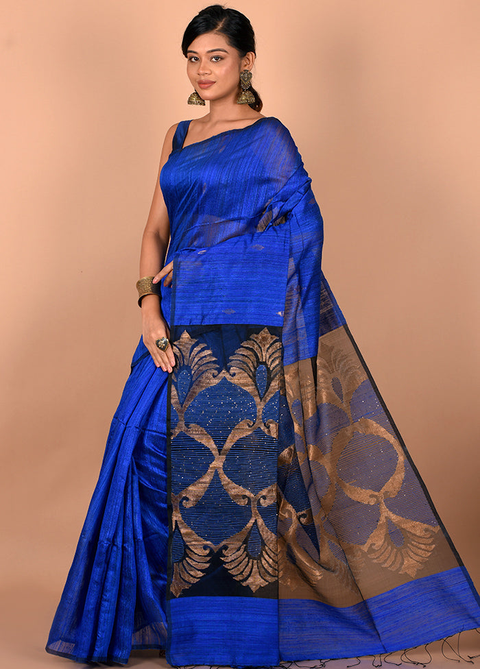 Blue Pure Matka Silk Saree With Blouse Piece - Indian Silk House Agencies