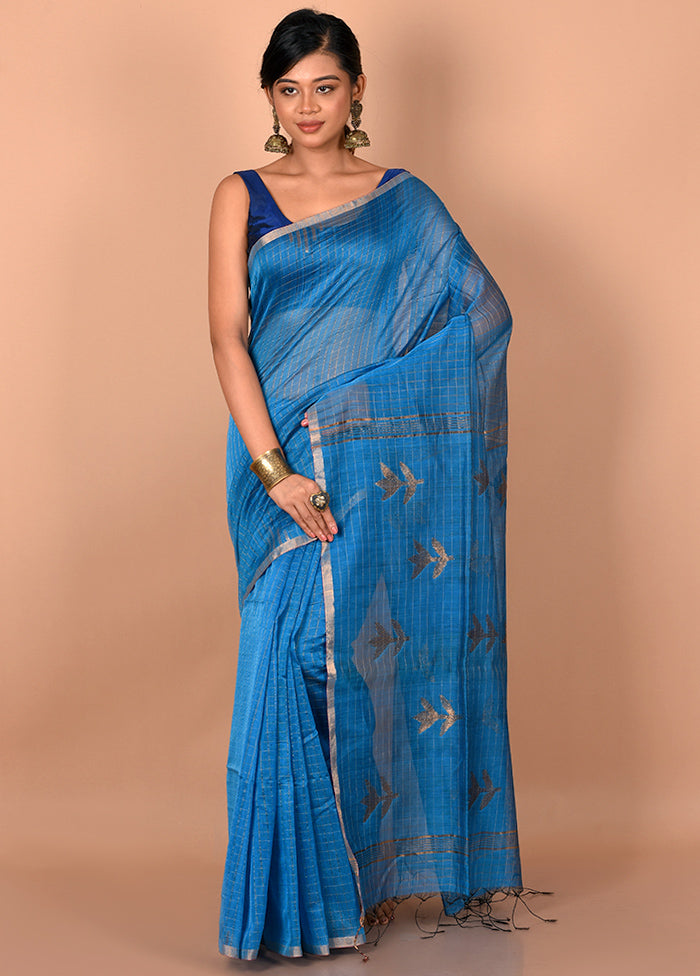 Blue Matka Silk Saree With Blouse Piece - Indian Silk House Agencies