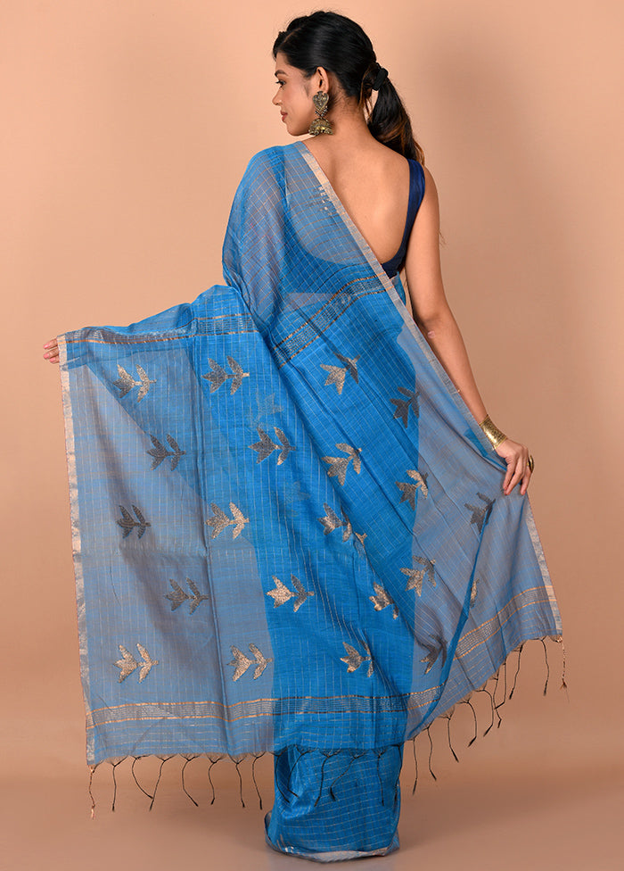 Blue Matka Silk Saree With Blouse Piece - Indian Silk House Agencies