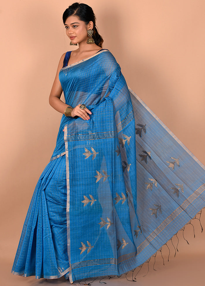 Blue Matka Silk Saree With Blouse Piece - Indian Silk House Agencies