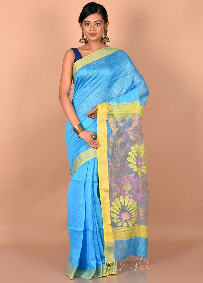 Blue Matka Silk Saree With Blouse Piece - Indian Silk House Agencies