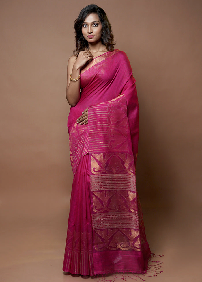 Pink Handloom Matka Pure Silk Saree With Blouse Piece