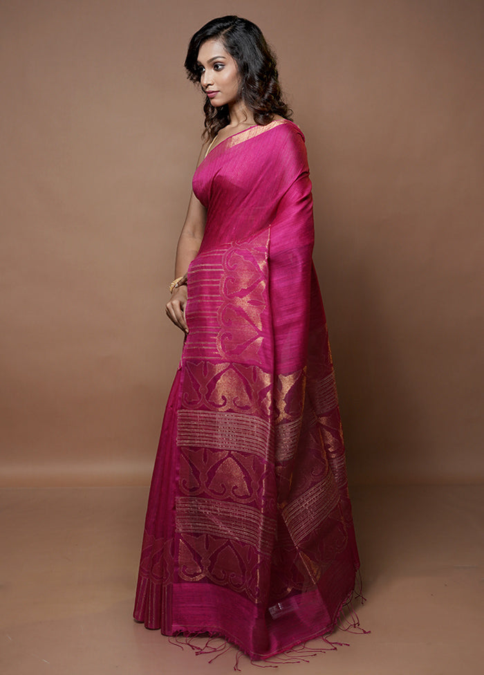 Pink Handloom Matka Pure Silk Saree With Blouse Piece