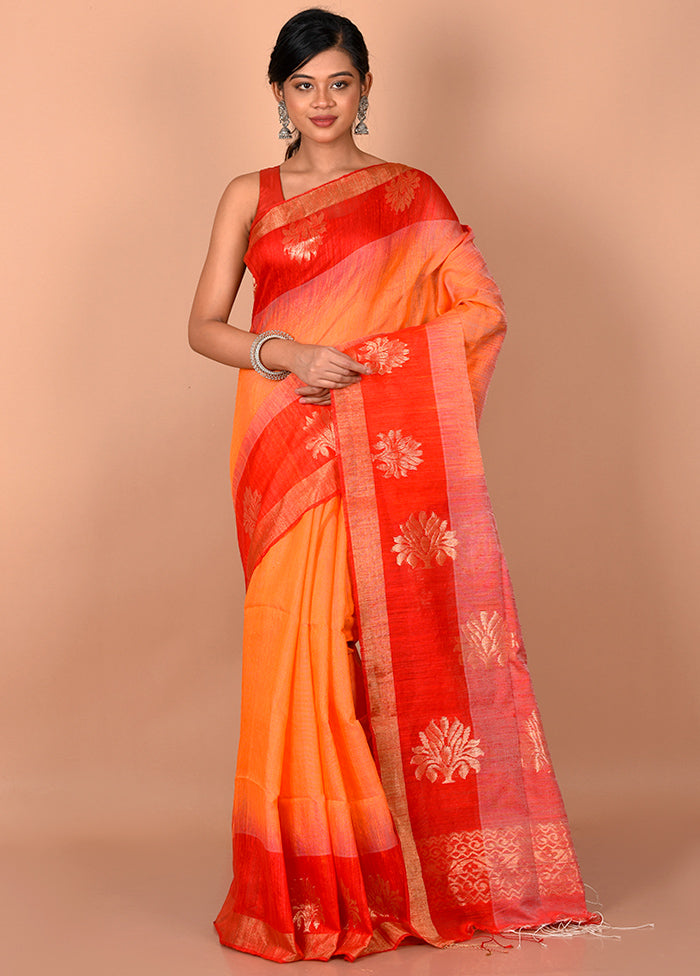 Rust Pure Matka Silk Saree With Blouse Piece - Indian Silk House Agencies