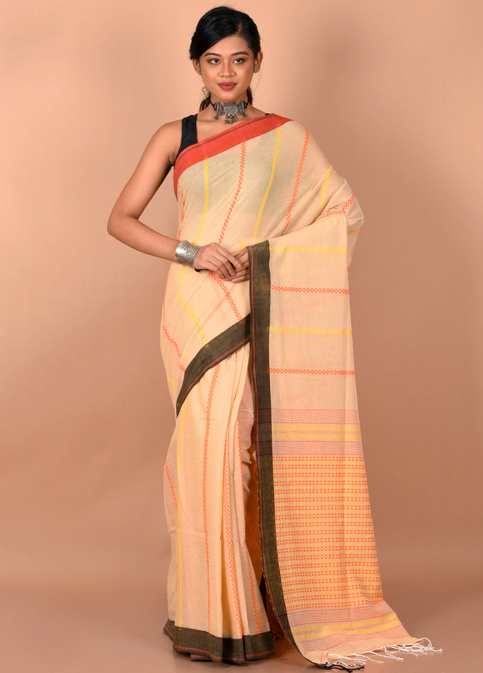 Cream Cotton Saree Without Blouse Piece - Indian Silk House Agencies