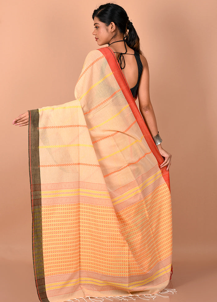 Cream Cotton Saree Without Blouse Piece - Indian Silk House Agencies