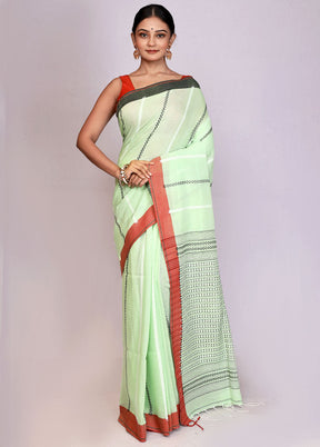 Green Pure Cotton Saree With Blouse Piece - Indian Silk House Agencies