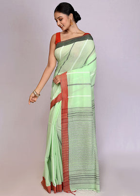 Green Pure Cotton Saree With Blouse Piece - Indian Silk House Agencies