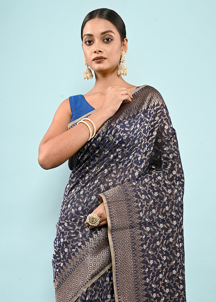 Blue Kora Silk Saree With Blouse Piece - Indian Silk House Agencies