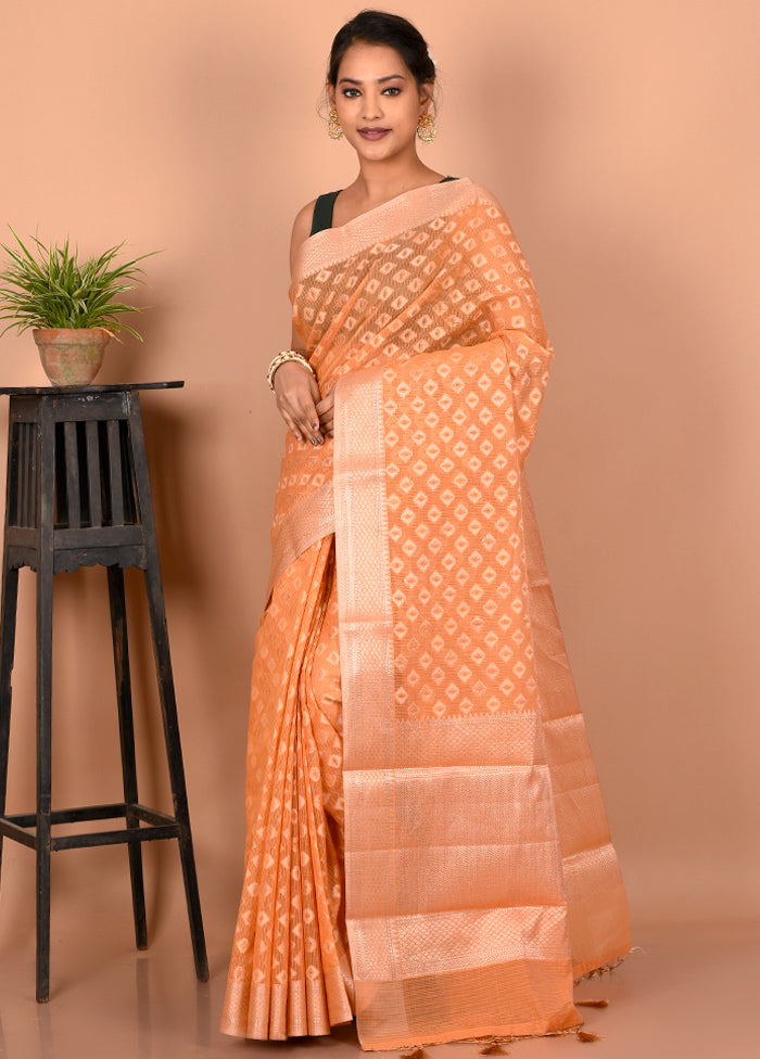 Rust Cotton Saree Without Blouse Piece - Indian Silk House Agencies