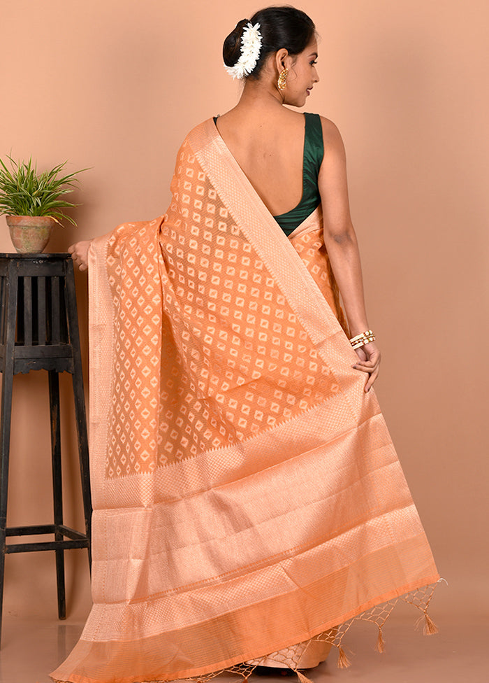 Rust Cotton Saree Without Blouse Piece - Indian Silk House Agencies