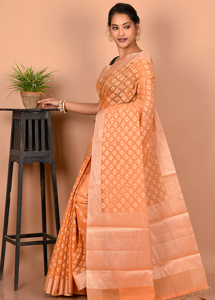 Rust Cotton Saree Without Blouse Piece - Indian Silk House Agencies