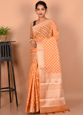 Peach Cotton Saree Without Blouse Piece - Indian Silk House Agencies