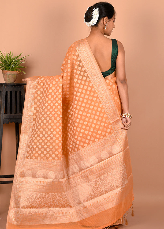 Peach Cotton Saree Without Blouse Piece - Indian Silk House Agencies