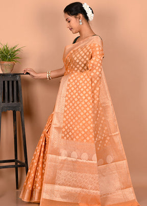 Peach Cotton Saree Without Blouse Piece - Indian Silk House Agencies