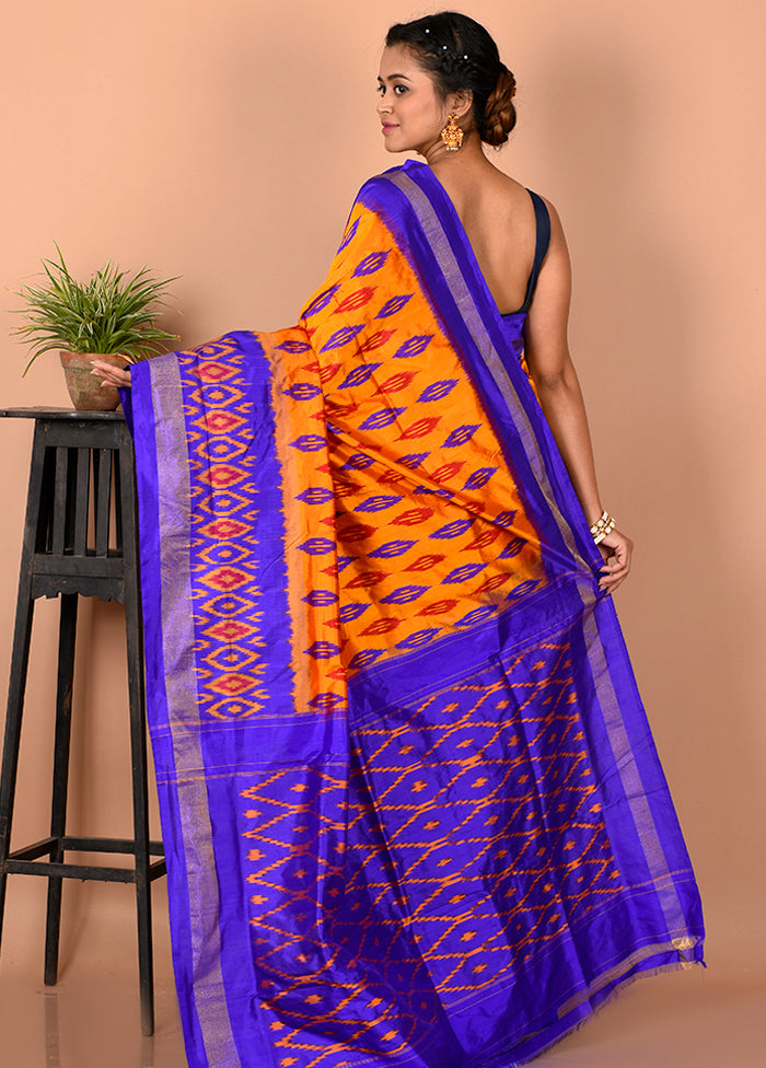 Orange Pure Pochampally Silk Saree With Blouse Piece - Indian Silk House Agencies