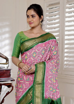 Pink Ikkat Pure Silk Saree With Blouse Piece - Indian Silk House Agencies