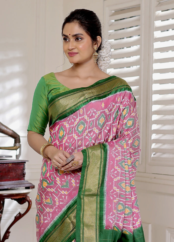 Pink Ikkat Pure Silk Saree With Blouse Piece - Indian Silk House Agencies