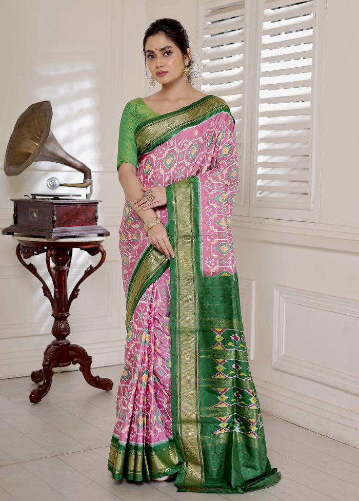 Pink Ikkat Pure Silk Saree With Blouse Piece - Indian Silk House Agencies