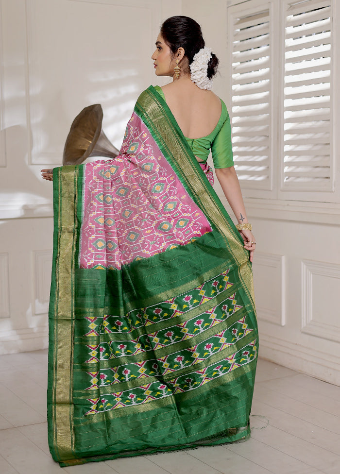 Pink Ikkat Pure Silk Saree With Blouse Piece - Indian Silk House Agencies