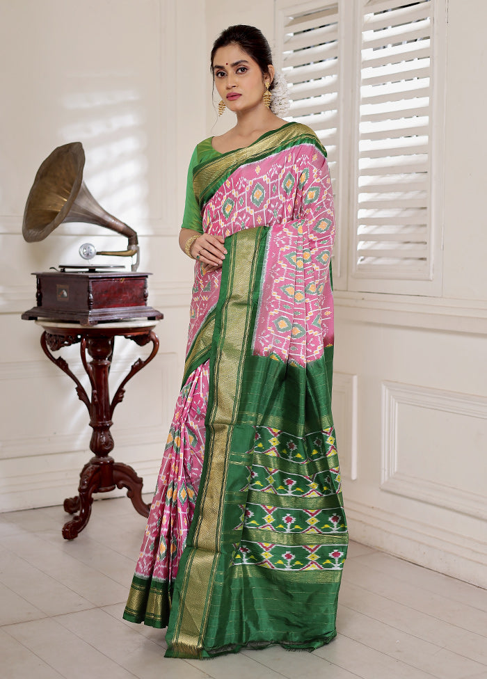 Pink Ikkat Pure Silk Saree With Blouse Piece - Indian Silk House Agencies