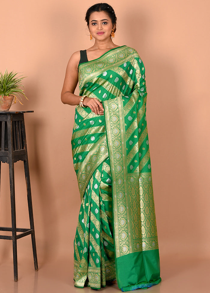 Green Uppada Silk Saree With Blouse Piece - Indian Silk House Agencies