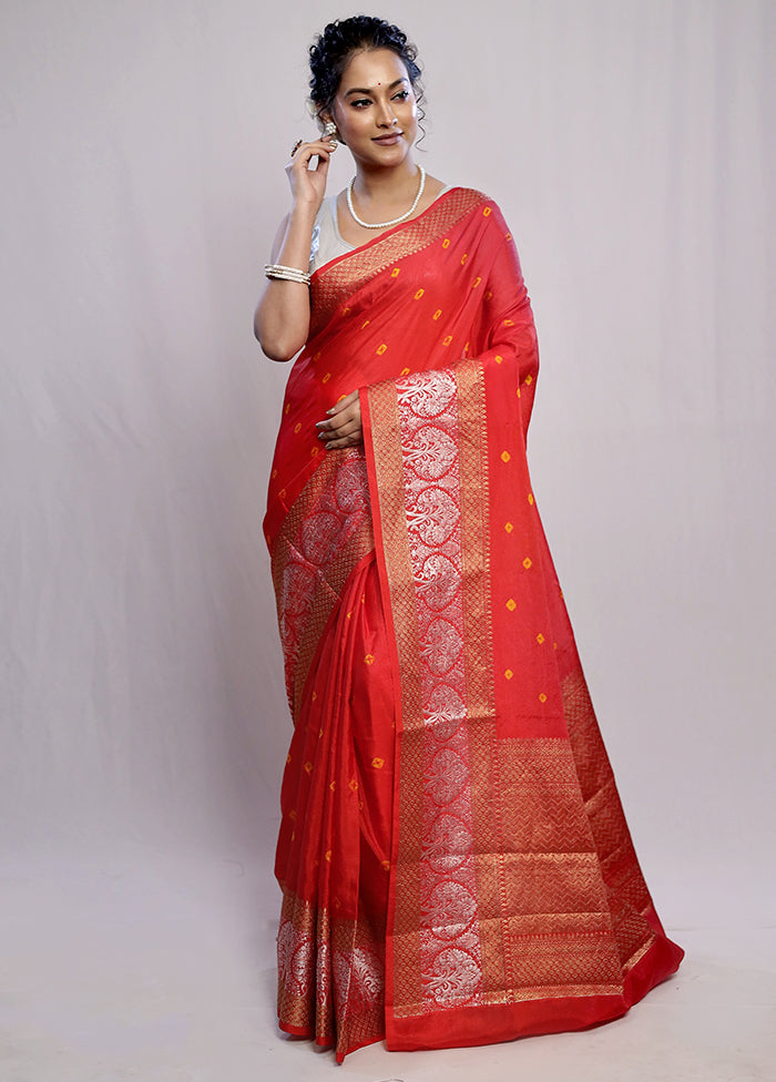 Red Cotton Saree With Blouse Piece - Indian Silk House Agencies