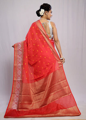 Red Cotton Saree With Blouse Piece - Indian Silk House Agencies