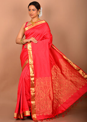 Pink Kanjivaram Silk Saree With Blouse Piece - Indian Silk House Agencies