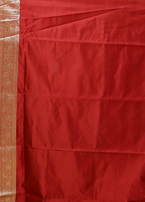 Maroon Handloom Banarasi Pure Silk Saree With Blouse Piece