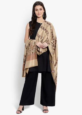 Beige Jamewar Woven Silk Shawl - Indian Silk House Agencies