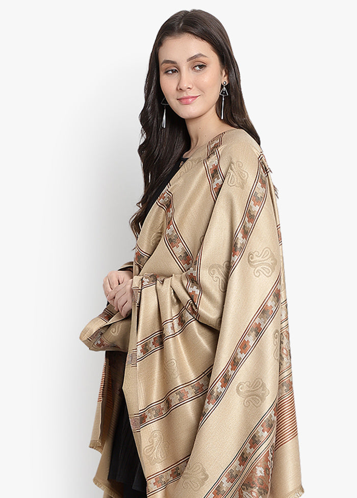 Beige Jamewar Woven Silk Shawl - Indian Silk House Agencies