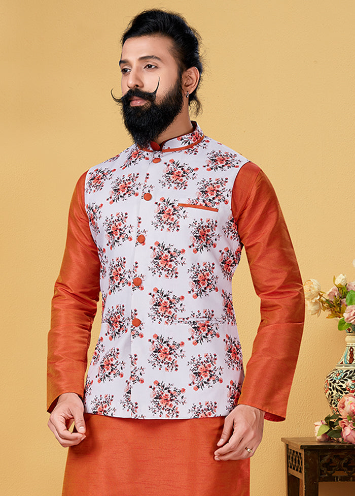 3 Pc Multicolor Silk Kurta Pajama with Jacket Set