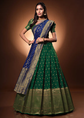 3 Pc Green Silk Semi Stitched Lehenga Set - Indian Silk House Agencies