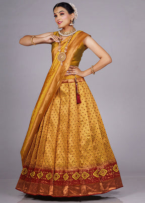 3 Pc Lemon Silk Semi Stitched Lehenga Set - Indian Silk House Agencies