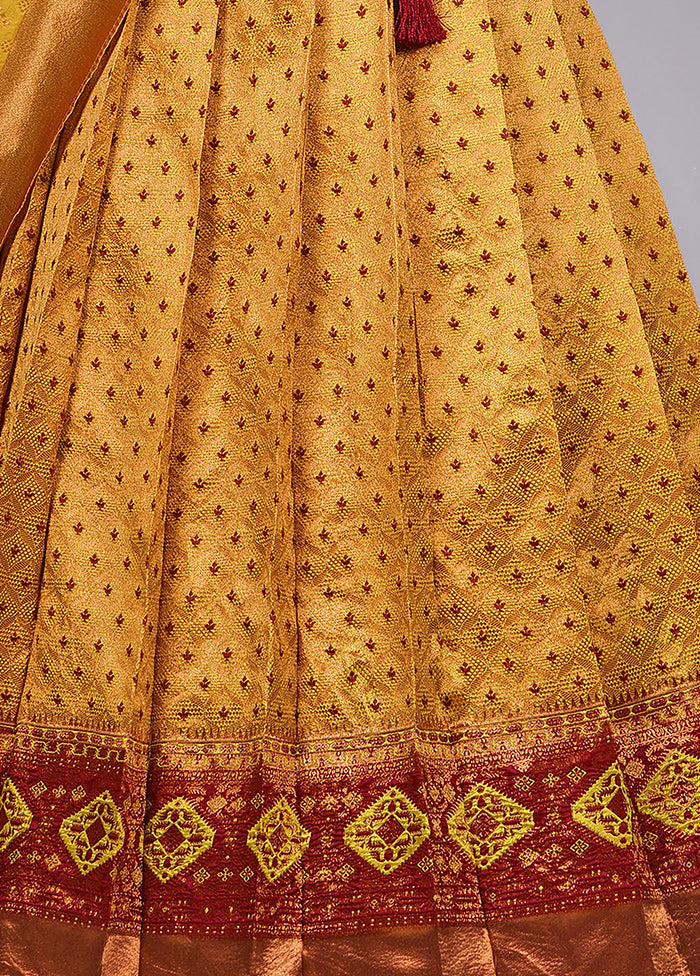 3 Pc Lemon Silk Semi Stitched Lehenga Set - Indian Silk House Agencies